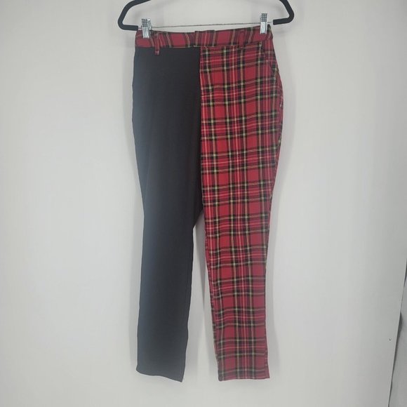 Hot Topic Pants - Hot Topic Black Red Plaid Split Leg Pants Trousers Crop Pockets Size Medium